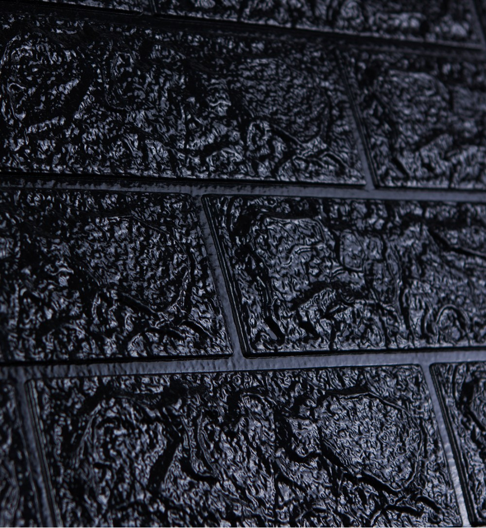 Декоративная стеновая 3Д панель самоклейка под кирпич черная 77*70 см толщиной 3 мм - фото 2 - id-p2065120139