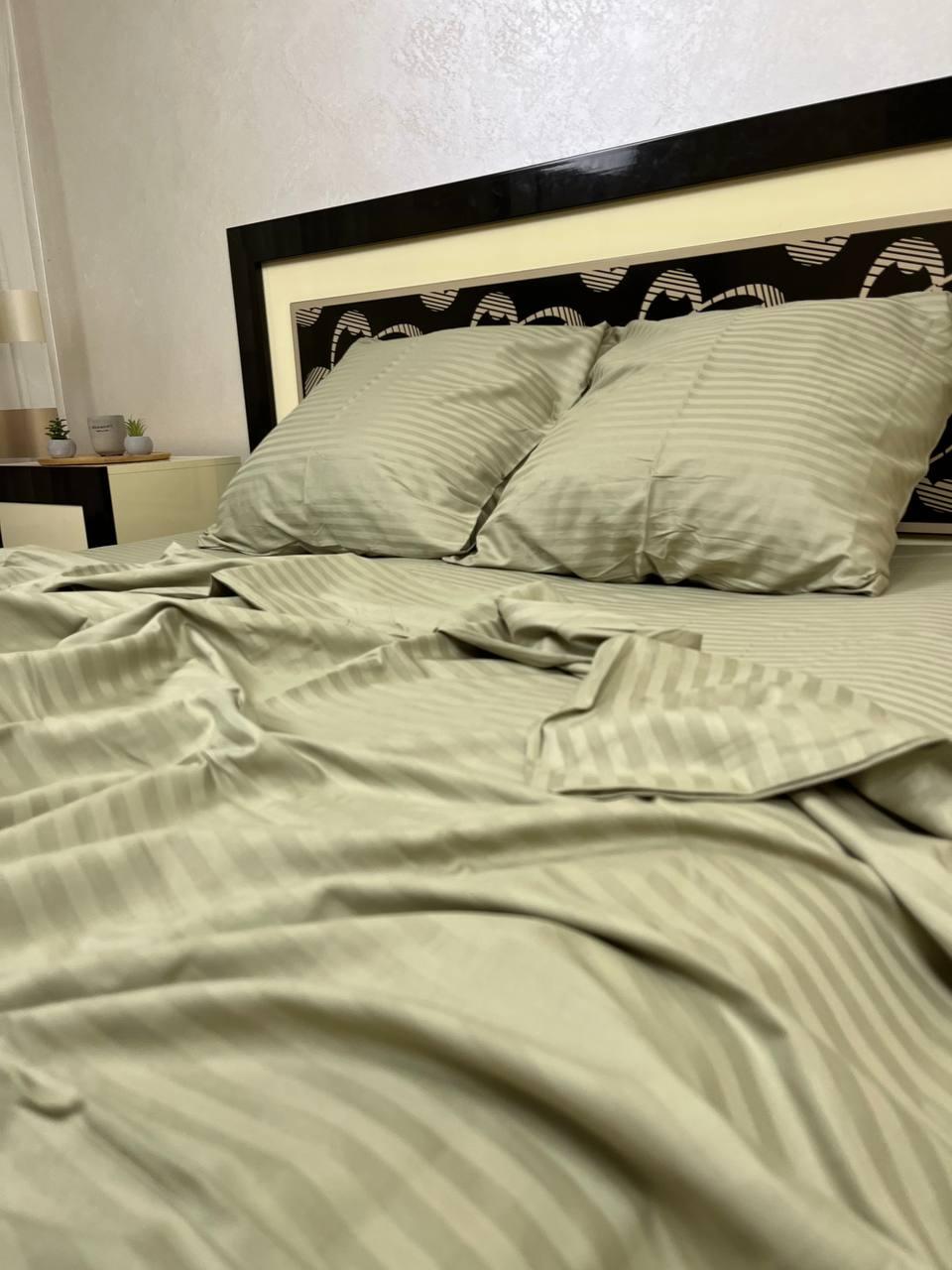Двоспальне постільна білизна сатин двуспалка оливкове