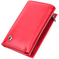 Женский кошелек в три сложения из натуральной кожи ST Leather красный