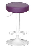 Барный табурет с круглым сиденьем Key Bar WT-Base на белой круглой опоре с подножкой Кожзам фиолетовый 1031