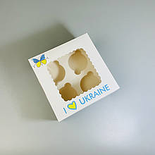 Коробка для капкейків, кексів та мафінів 4 штуки Україна 170*170*90 з вікном