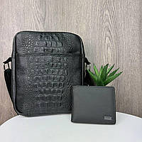 НАБОР! Мужская кожаная сумка планшетка + кошелек из натуральной кожи набор, подарочный комплект для мужчины FM