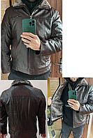 Дубленка, куртка мужская зимняя коричневая из экокожи на меху, есть большие размеры DIKAI 48.