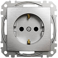 Розетка із заземленням і з захисними шторками матовий алюміній Sedna