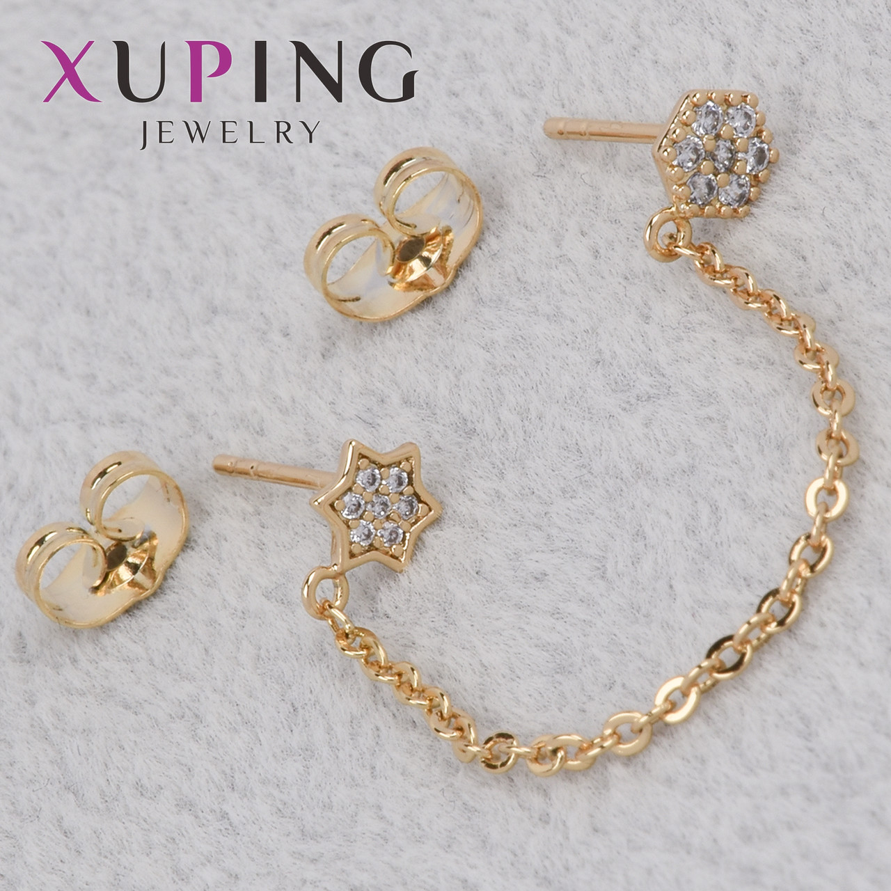 Серьга женская золотистого цвета Xuping Jewelry гвоздик пуссет звёздочка и цветочек с фианитами диаметр 5 мм