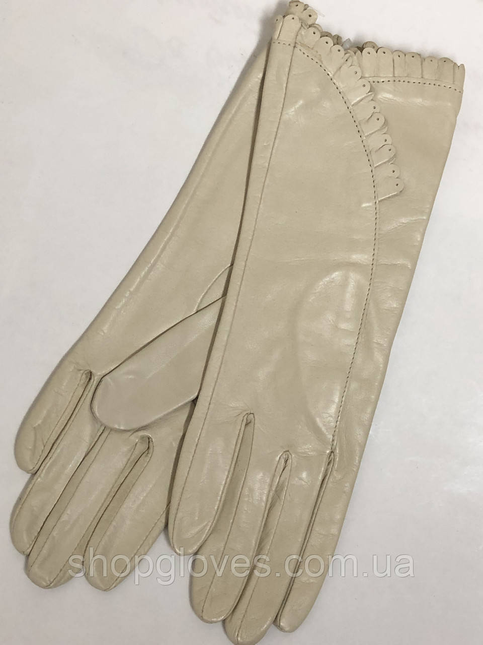 Жіночі шкіряні рукавички без підкладки з натуральної шкіри. Колір беж.
