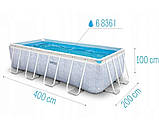 Каркасний прямокутний басейн Intex 26780 (400-200-100см, 6836 л, фільтр) Сірий Chevron, фото 7