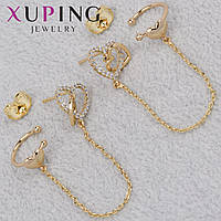 Серьги женские золотистого цвета Xuping Jewelry гвоздики пуссеты каффа сердечки с камушками диаметр 10 мм