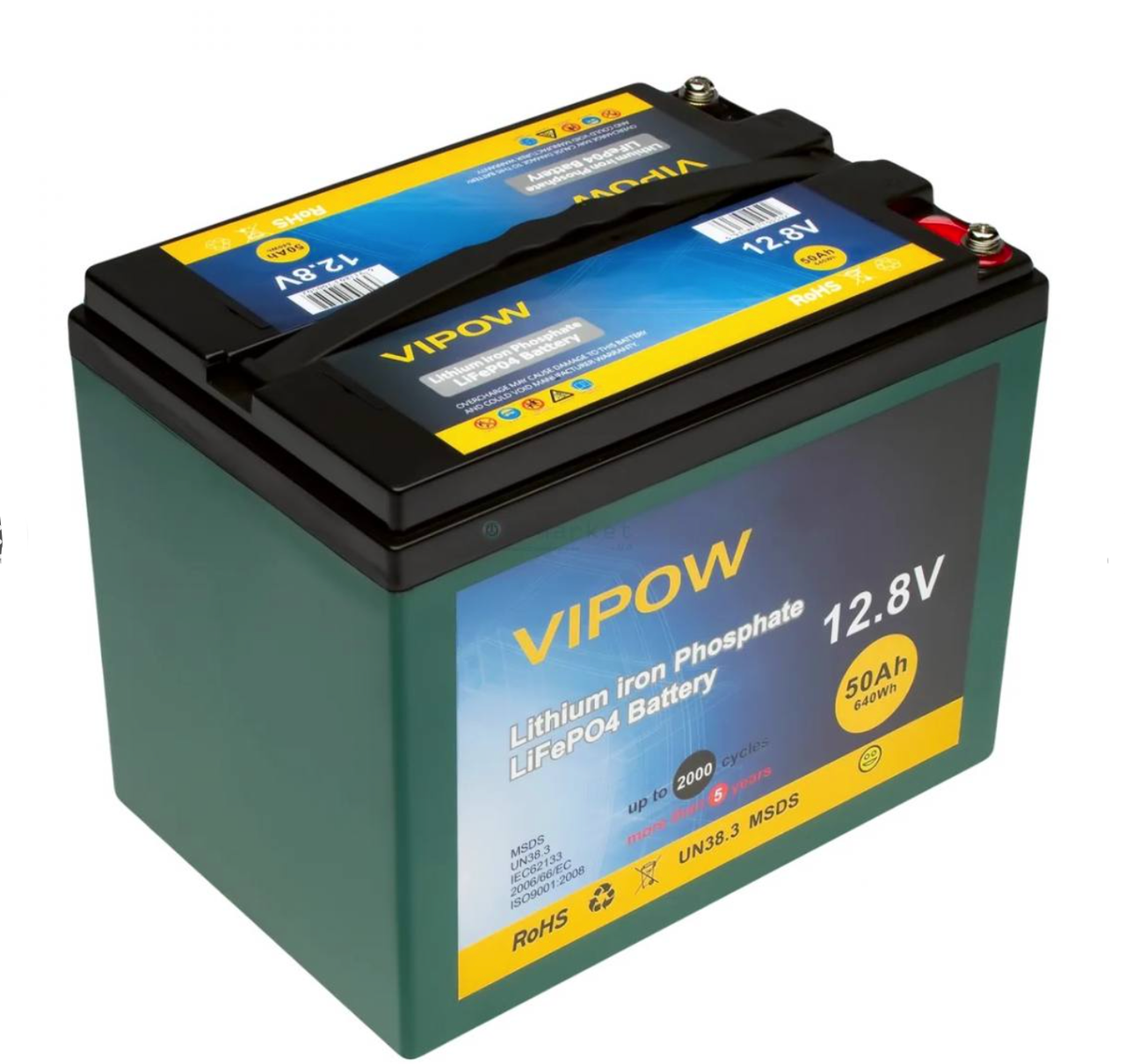 Акумуляторна батарея Vipow LiFePO4 12,8 V 50 Ah з вбудованою ВМS-платою 40A, (255*220*170) Q1