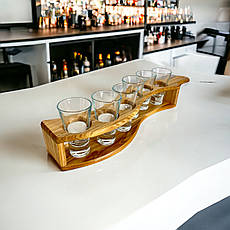 Підставка для чарок "Хвиля". Ясень Lasco d=40мм х6 отворів, 440 х 60 х 70h мм