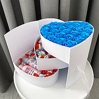 Подарочный бьюти бокс, набор для девушки с цветами, сладостями 3-ярусный Голубой