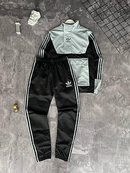 Чоловічий спортивний костюм Adidas чорний з сірим весняний осінній Комплект Адідас анорак + штани демісезонний