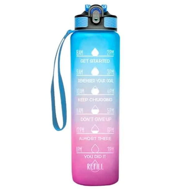 Мотиваційна пляшка для води 1л з часом, без BPA, Tritan фітнес, спорт, прогулянка bwr