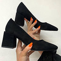 Туфлі на каблуку жіночі замшеві чорні /23069/ 39р