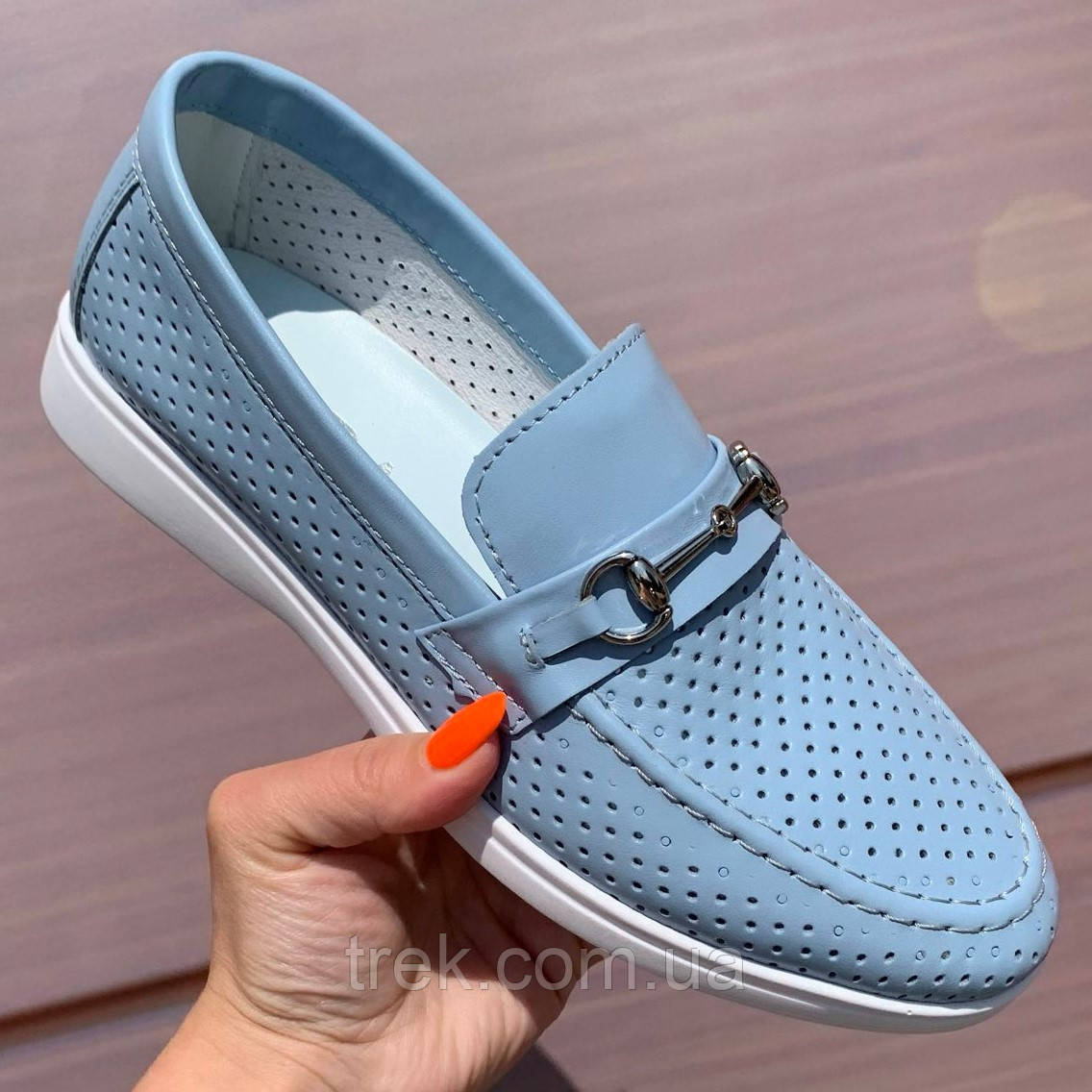 Туфлі жіночі шкіряні перф. голубі /23086/ 40р, фото 1
