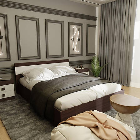 Ліжко двоспальне Соната-1400 Венге + білий, фото 2