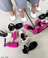 Женские открытые кожаные и замшевые туфли на ремешке на широком каблуке
