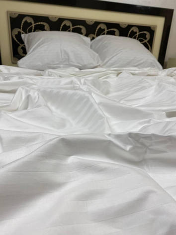 Біле постільна білизна двоспальна страйп сатин, фото 1
