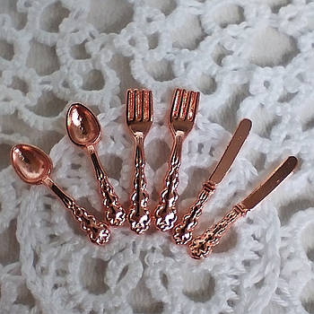 Ляльковий набір столових предметів, ложки, виделки, ножі 6 шт. колір рожеве золото