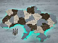 Деревянная карта Украины с подсветкой многослойная 3D Led Standart - Каменный лес