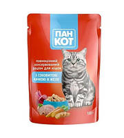 Влажный корм для котов Пан Кот паучи 12 шт по 100 г (С сочной уткой в желе)