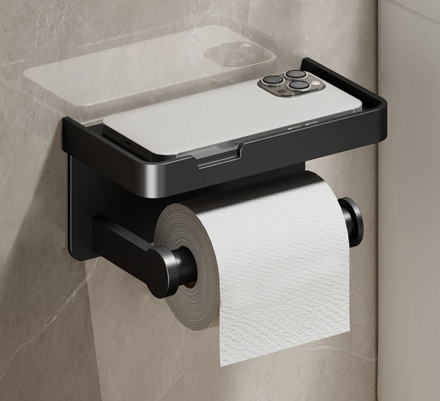 Тримач туалетного паперу алюмінієвий із поличкою для телефона 17.5х9.5х9 см, Athand