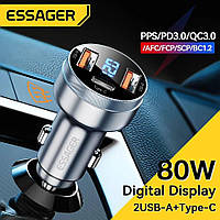 Автомобільний зарядний пристрій ESSAGER ES-CC10 80W 12-24v 2USB+Type-C в прикурювач авто