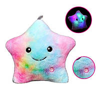 Подушка звездочка плюшевая с подсветкой для девочек игрушка Звезда с ЛЭД подсветкой STAR 35 см разноцветная