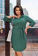 Жіноче плаття-сорочка з вельвету з поясом у великих розмірах 50-56