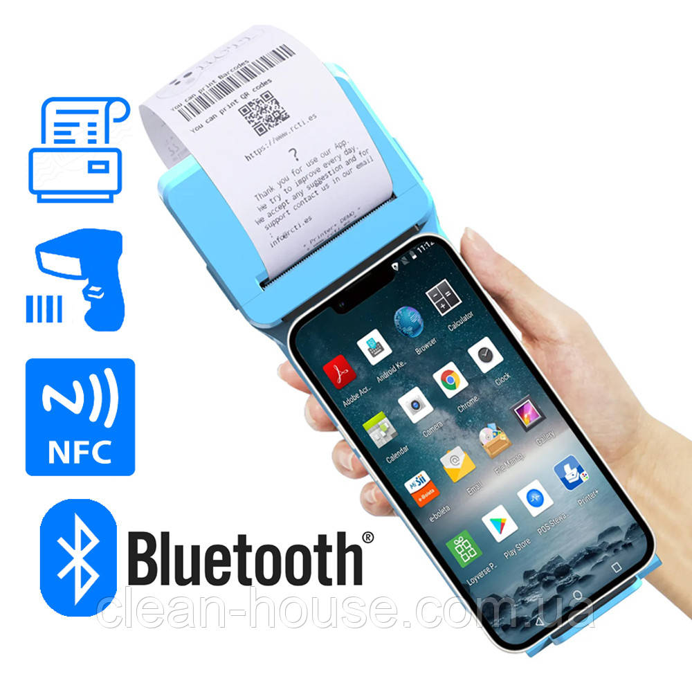 POS-принтер чеків Bluetooth + сканер + NFC тримач мобільний для телефона (POS-термінал, Смарт-каса)