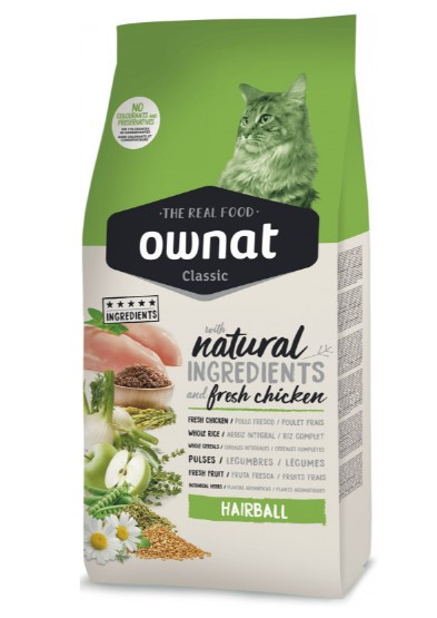 Сухий корм Ownat Classic Hairball для виведення шерсті у дорослих котів, з куркою 4 (кг)