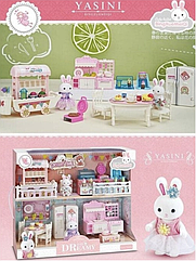 Ігровий набір меблів 6626 "Кав'ярня з Зайченятами" флоксові фігурки  для дітей від 3х років.