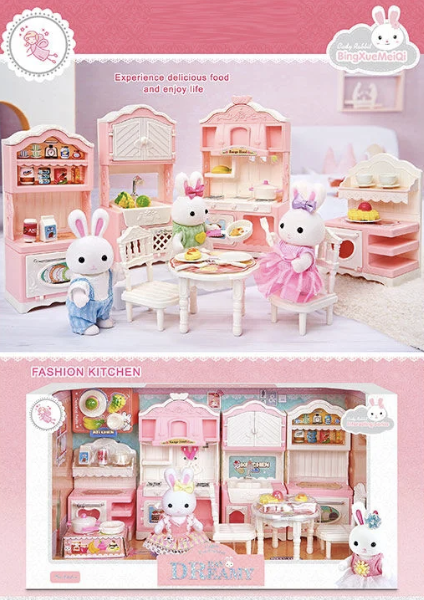 Дитячий ігровий набір меблів "Кухня 6681" з флоксовою фігуркою зайченяти та аксесуарами (3+).
