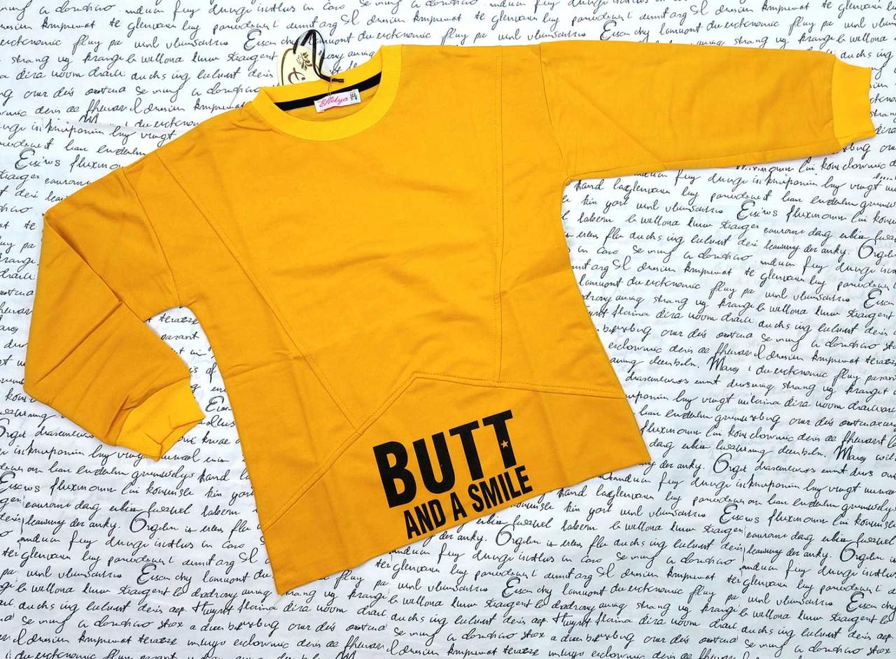 Батник однотоний з написом р 122-164 гірчиця