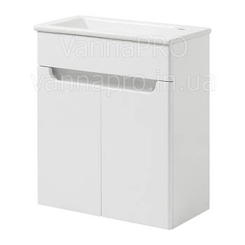 Тумба ЮВВІС для ванної кімнати 50 см біла підвісна СЕМПРІ з умивальником ПІККОЛО