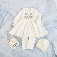Теплый комплект на выписку хрещение, Платье вышиванка для новорожденных, Костюмы для крещения вышитые, 62