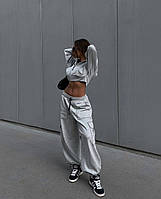 Женский спортивный костюм двойка кофта на молнии + штаны базовый стильный весенний цемент серый графит белый