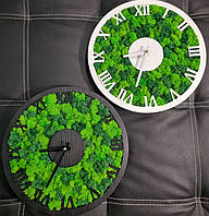 Настенные часы из мха, часы со стабилизированным мхом, эко часы, часы из натурального дерева