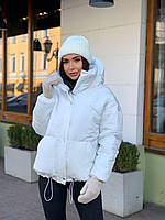 Женская зимняя теплая куртка с капюшоном стильная черный, голубой, малина, белый