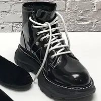 Женские зимние ботинки Alexander McQueen Boots, натуральная кожа, (с мехом), черный, Италия 37 38