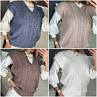 Жіночі светри — 2271-нс — Стильна жіноча в'язана жилетка безрукавка однотонна