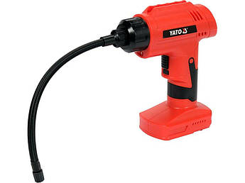 Компресор акумуляторний YATO: Li-Ion 120 Вт, 2 Агод, 1 MPa, 25 л/хв, кабель-25 см, зарядний пристрій.