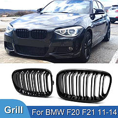 Решітки Радіатора BMW БМВ 1 Series F20 F21 2011-2014 чорні глянсові здвоєні ніздрі
