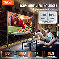 VEVOR Проекционный экран с подставкой 100 дюймов HD 4K Открытый крытый проекционный экран Быстрый складной