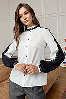 Белая женская блузка с кружевом на пуговицах 44-50 размеры 46