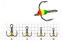 Трійник Fishing ROI з флюоресцентною краплею (зелений/жовтий/червоний) No14