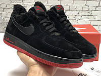 Мужские зимние кроссовки Nike Air Force 1 Low, натуральная замша, (с мехом), черный, Китай