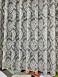 Красива сучасна бежева тюль жакард з коронами в зал спальню кухню вітальню, фото 3