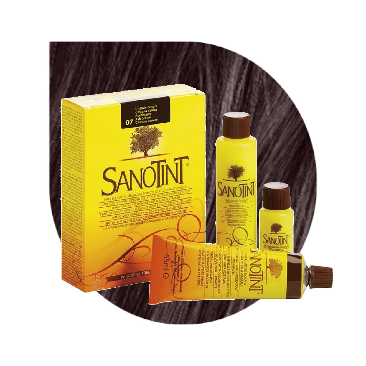 Органічна фарба для волосся Попільно-Каштанова №7 Санотінт Sanotint  Вівасан Vivasan Switzerland Swiss 125мл
