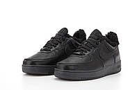 Мужские зимние кроссовки Nike Air Force 1 Low, натуральная кожа, (с мехом), черный, Китай